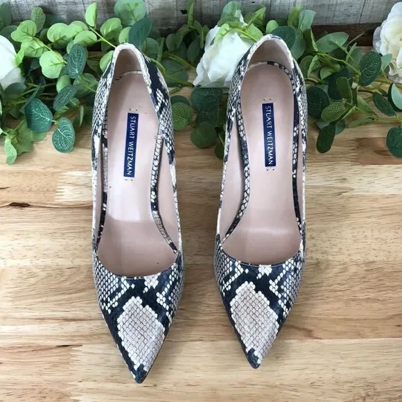 STUART WEITZMAN LEIGH 95 WOMENS FAUX LEATHER EMBOSSED PUMPS 8 - Picture 2 of 6